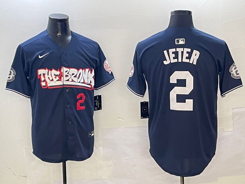 Men New York Yankees 2 Jeter Drak Blue four generations Joint Name 2025 Nike MLB Jersey style 3